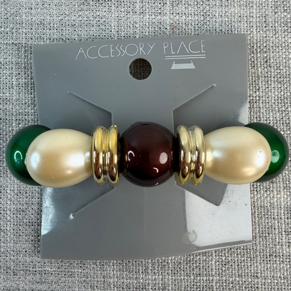 Vintage 80s Hair Barrette Clip 3" Red, Green, White‎ Gold